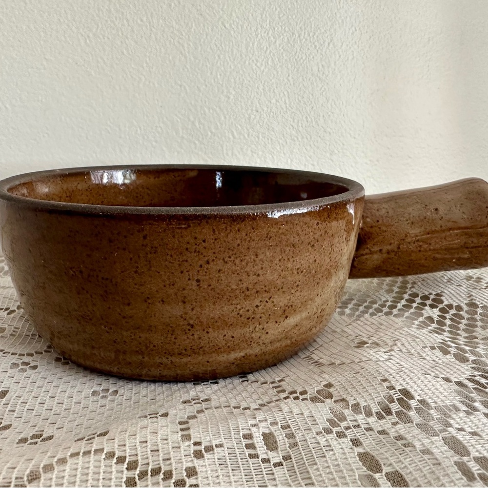 Rustic Brown Ceramic Soup Bowl with Handle